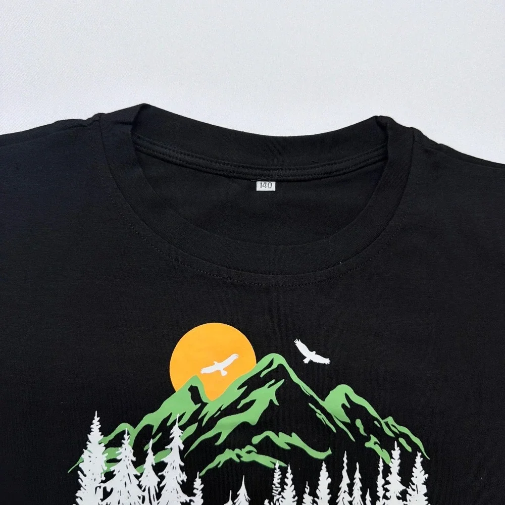 Dads Adventure Buddy Graphic T-Shirt Kids Size 140 Black Mountain Nature Tee